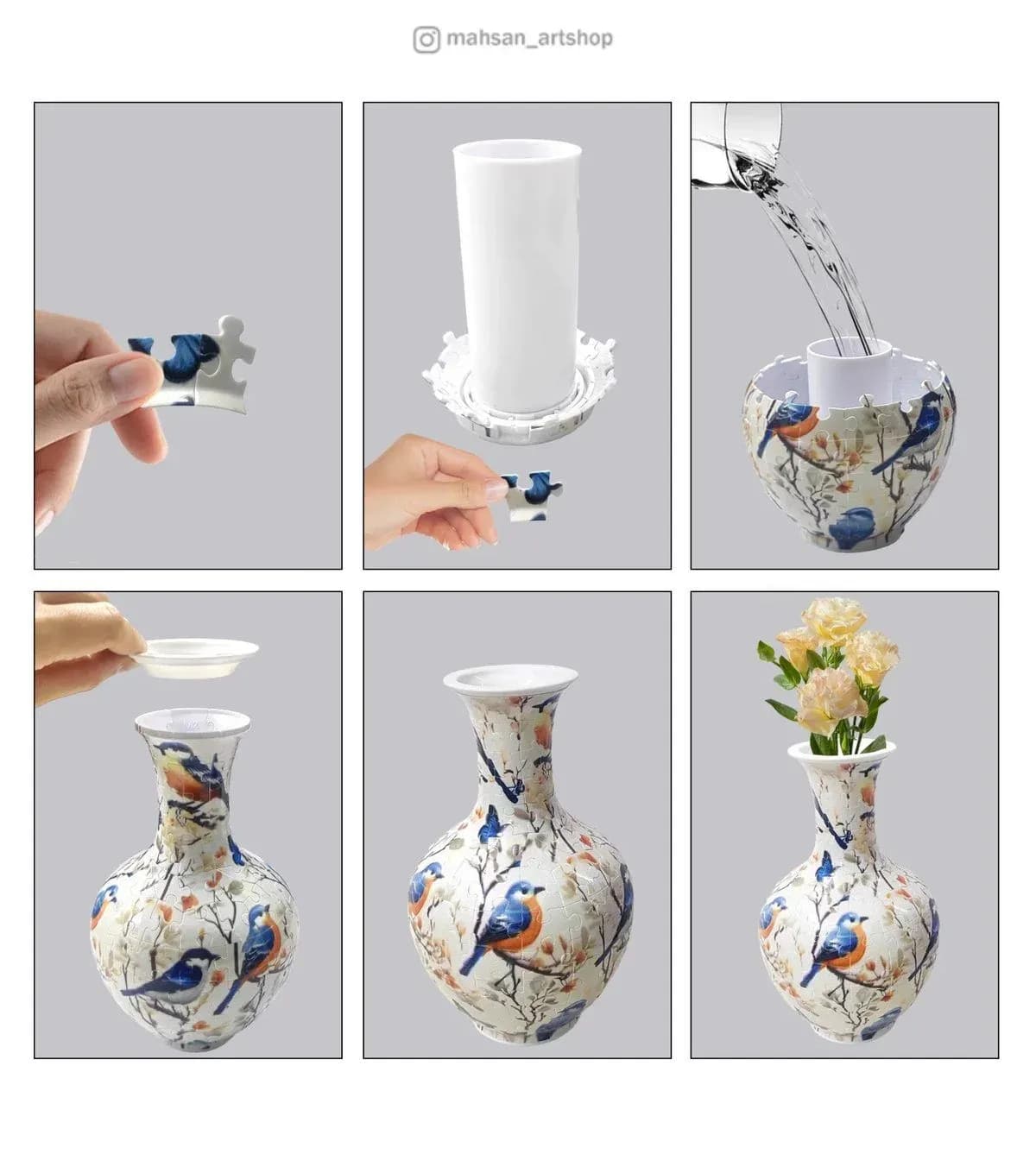 پازل سه بعدی گلدان طرح شیراز (قابل استفاده برای گل طبیعی)
