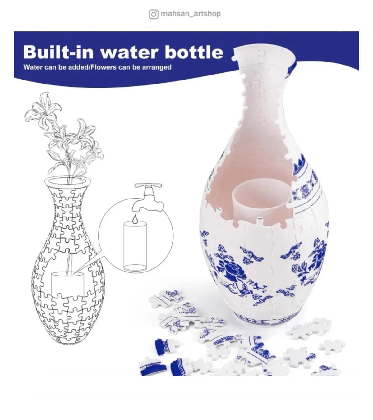 پازل سه بعدی گلدان طرح مینیمال (قابل استفاده برای گل طبیعی)