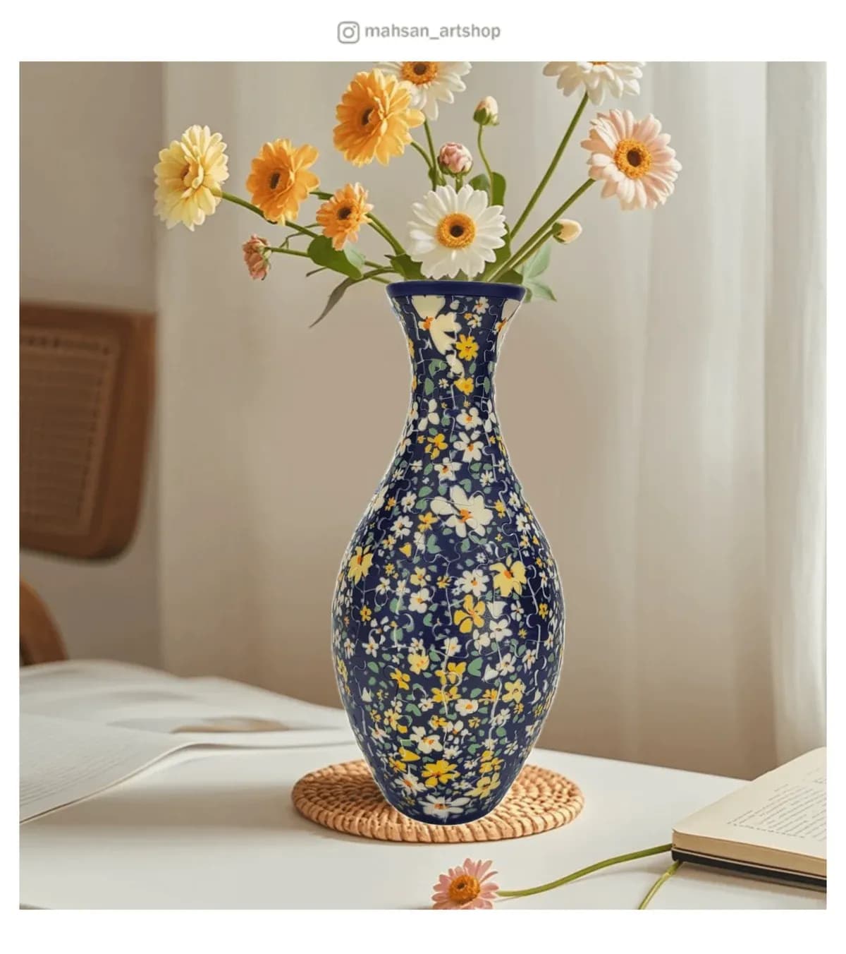 پازل سه بعدی گلدان طرح شکوفه بهاری (قابل استفاده برای گل طبیعی)