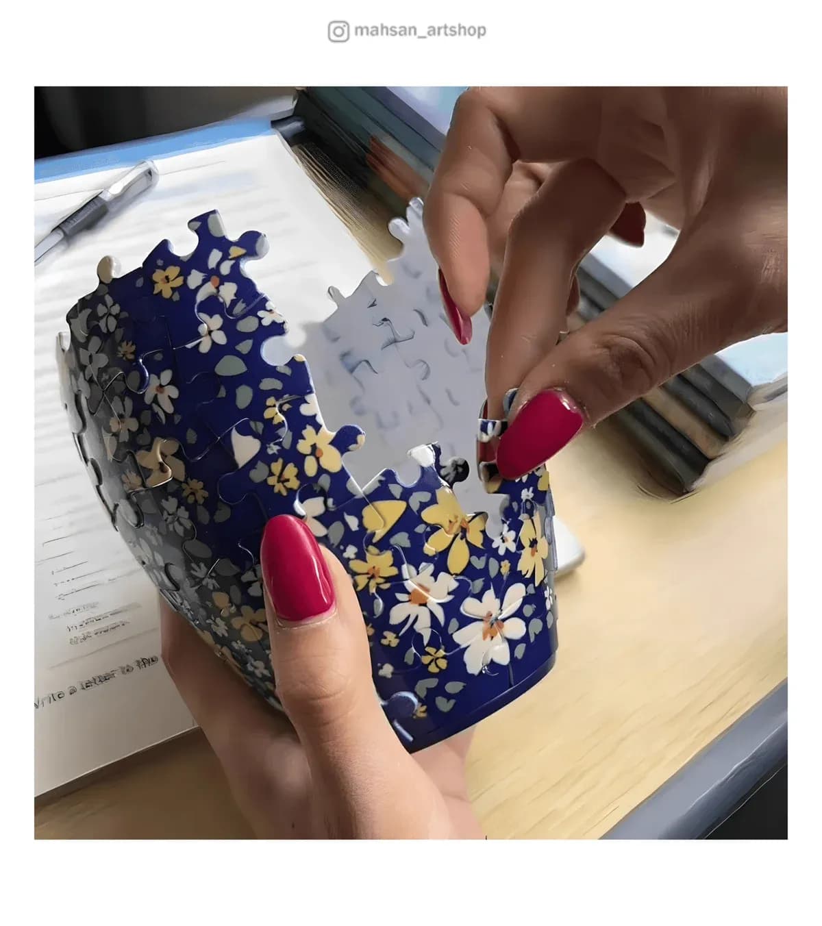 پازل سه بعدی گلدان طرح شکوفه بهاری (قابل استفاده برای گل طبیعی)