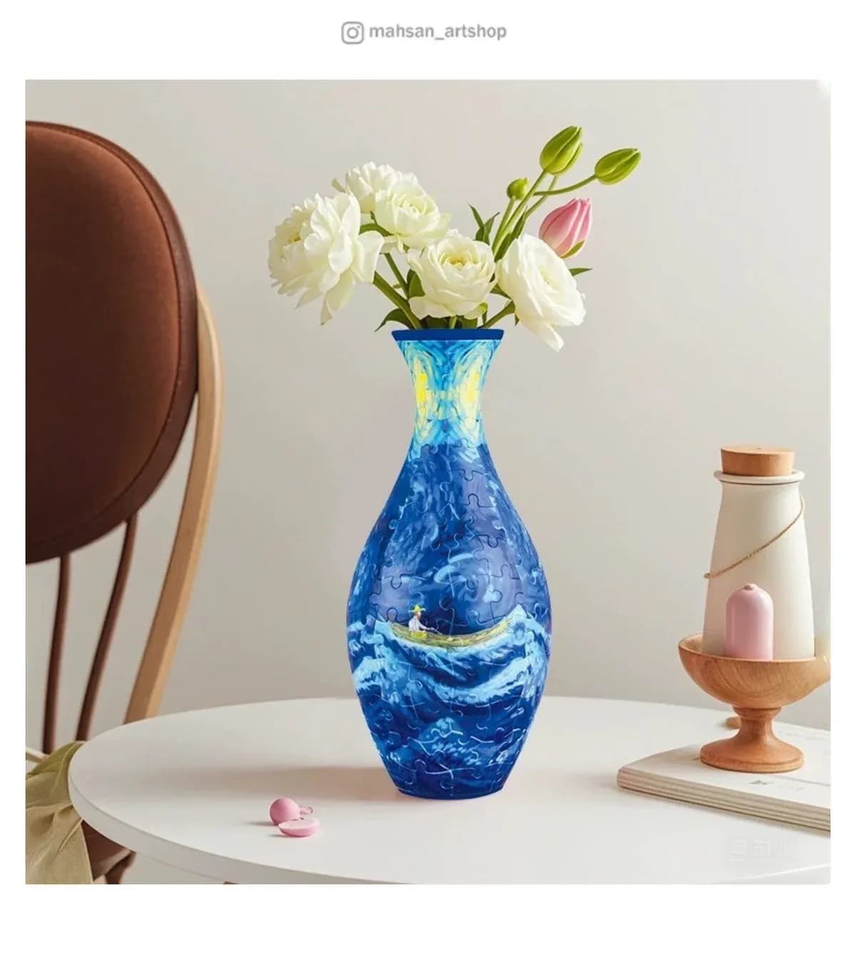 پازل سه بعدی گلدان طرح ونگوگ (قابل استفاده برای گل طبیعی)