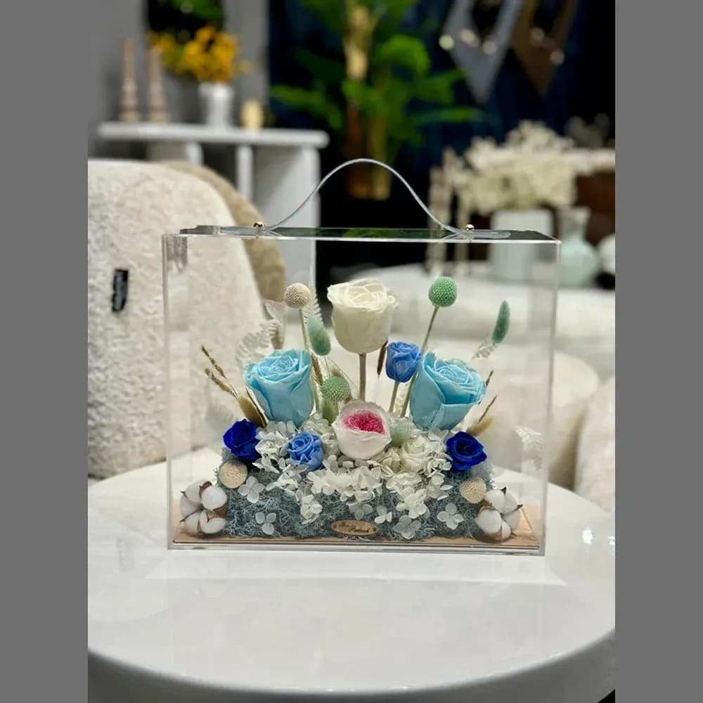 باکس شیشه‌ای کیفی گل جاودان