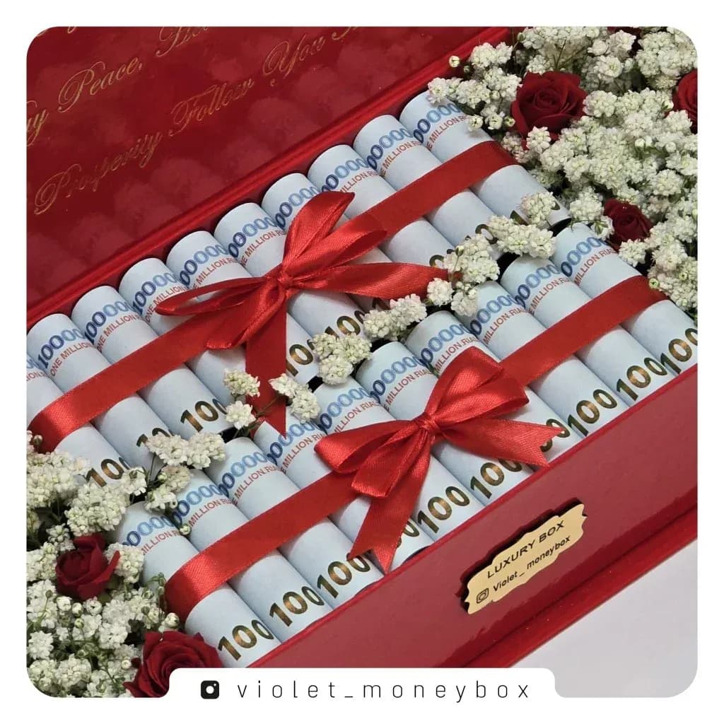 باکس پول اوریگامی با گل طبیعی (کد ۱۱ - ژیپسوفیلا و رز مینیاتوری)